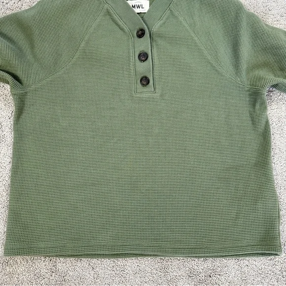 Madewell Women’s MWL Textured Waffle V-Neck Henley Sweatshirt in Faded Palm M - Picture 5 of 12